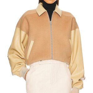 Helsa Faux Leather & Wool Blend Bomber in Tan
